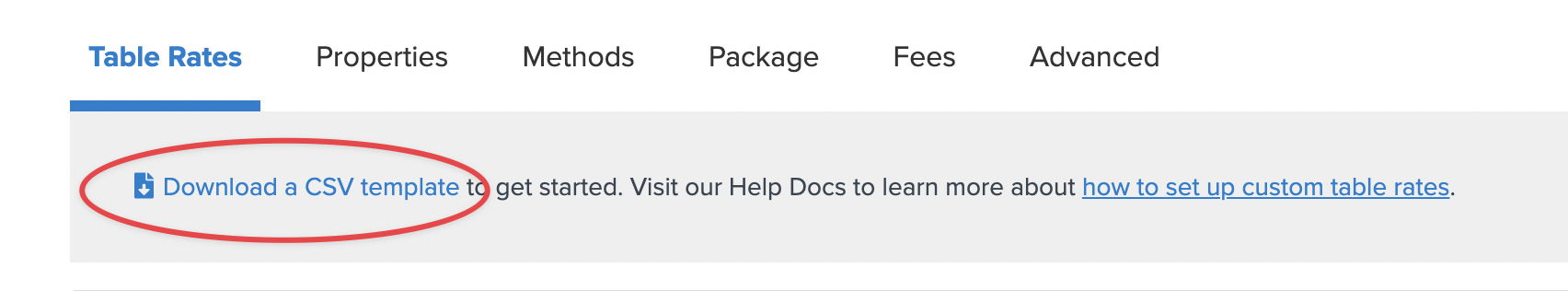 Download link for CSV template