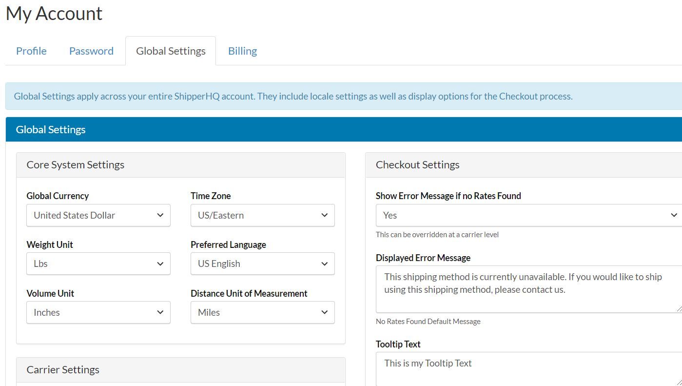ShipperHQ Settings, Enter tooltip text